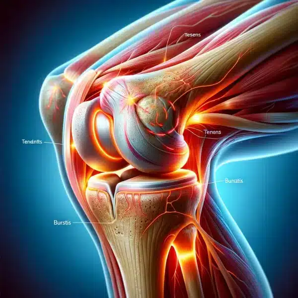 Zápal šliach (tendinitída) alebo burzy (bursitída) v oblasti kolena môže viesť k bolesti, najmä pri pohybe.